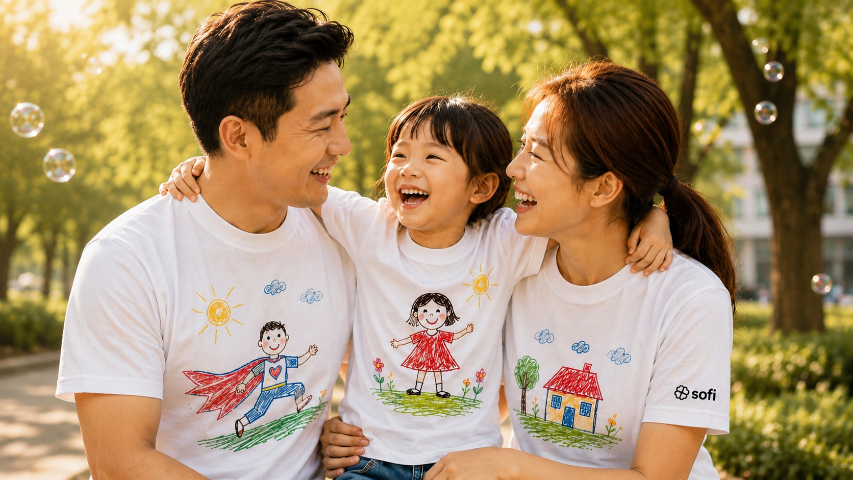Family wearing custom white T-shirts